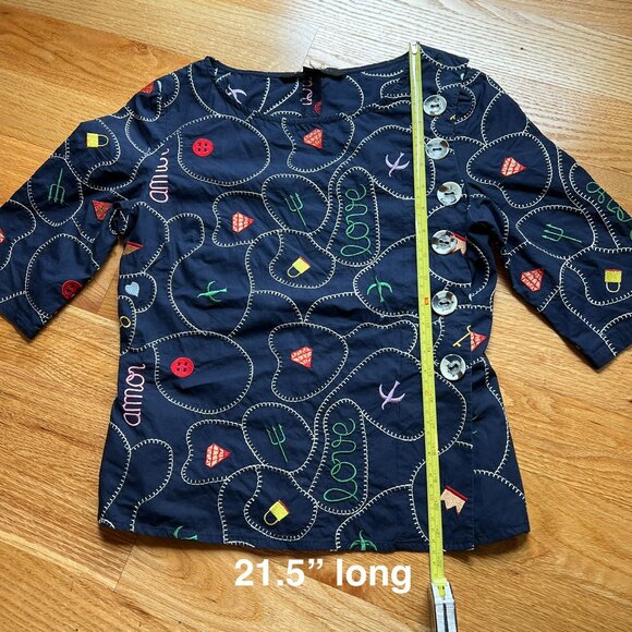 Marc Jacobs Navy Love Embroidered Blouse Size 4 - Picture 6 of 8